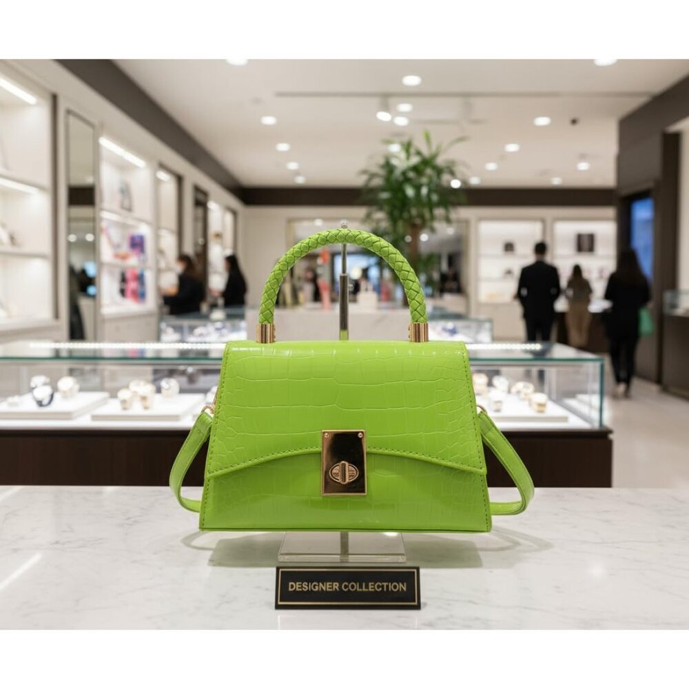 Eco-Friendly Small Crossbody Satchel - Classic Crocodile Design in Green - Picture 2 of 6